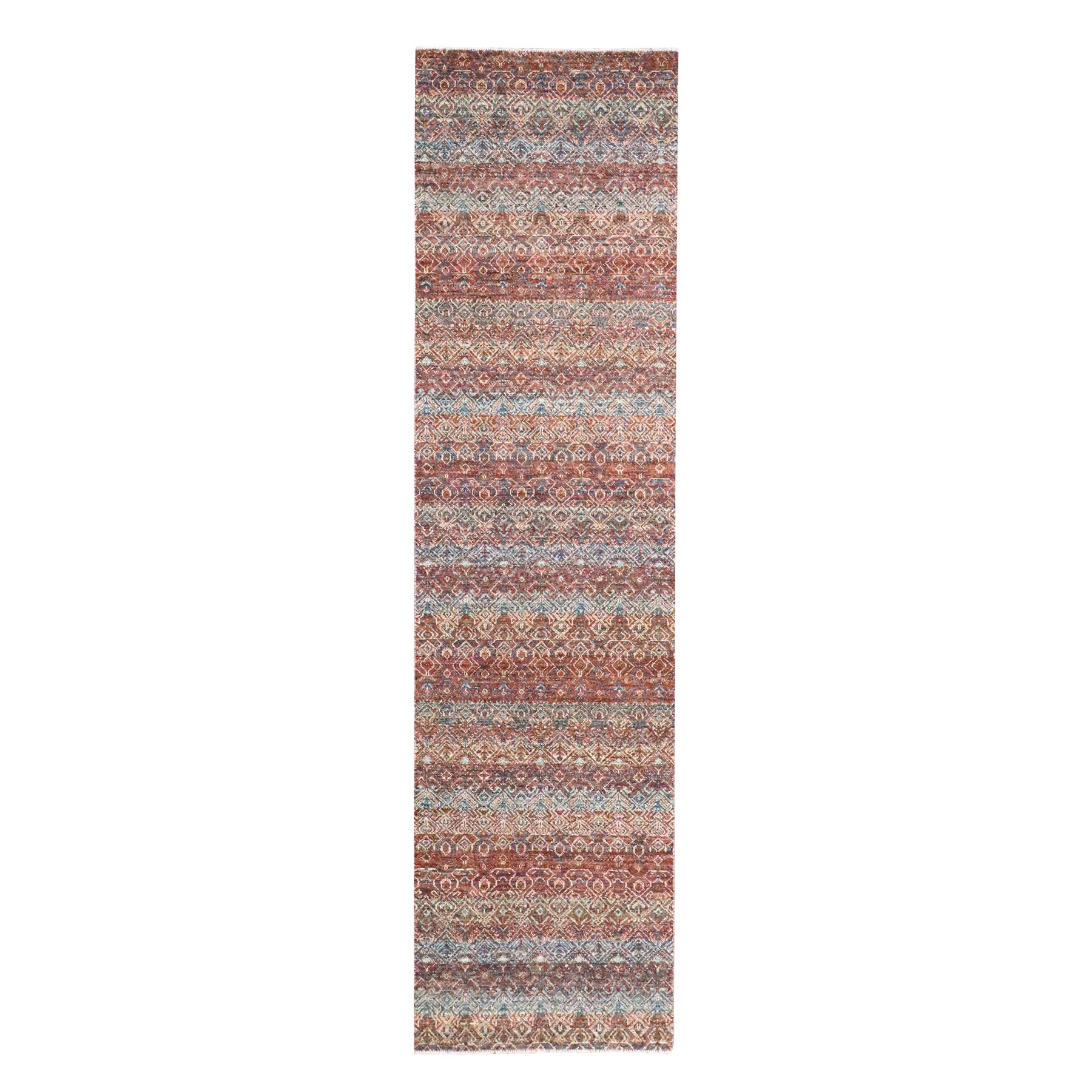 2'7"x10' Clay Red, Hand Knotted, Kohinoor Herat with Small Geometric Repetitive Diamond Pattern, Tone on Tone, Soft Wool, Runner, Oriental Rug 